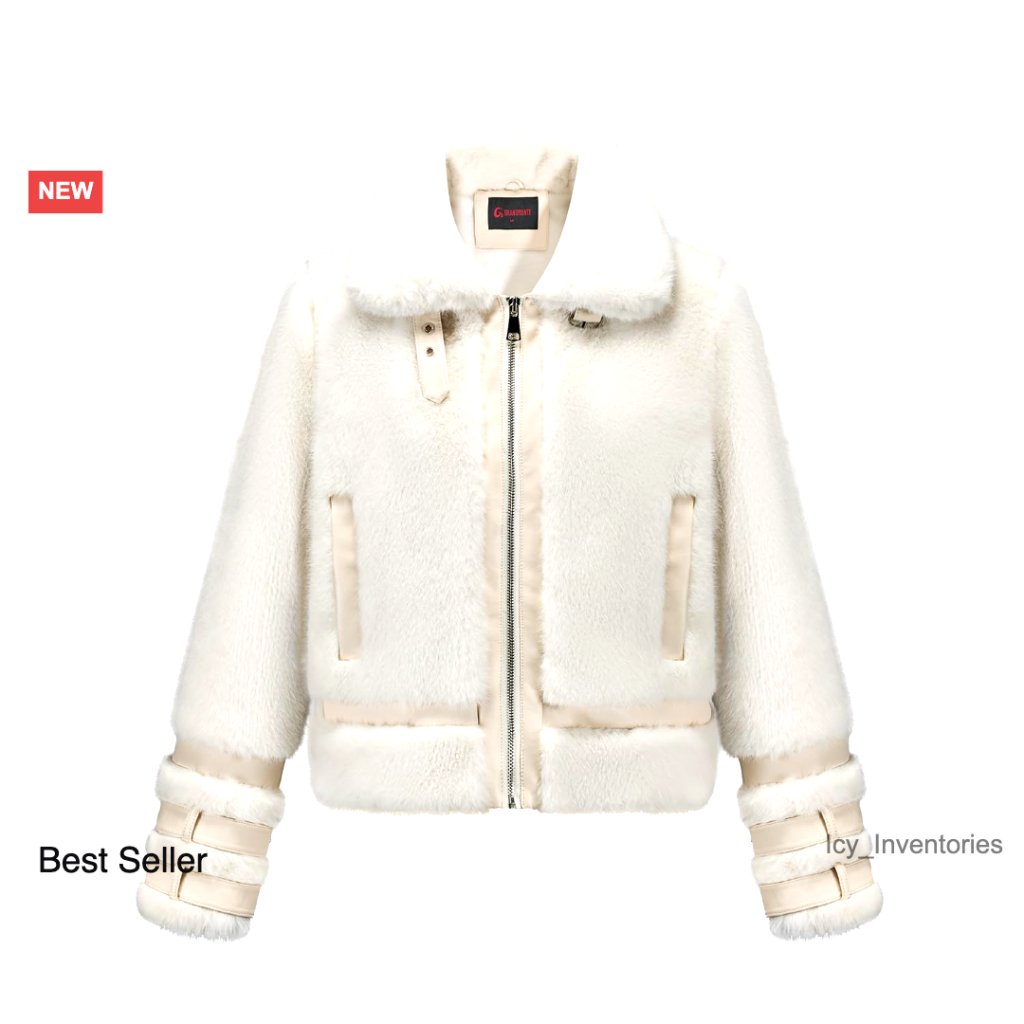 Cropped Faux Fur Coat Belted Winter Jacket Fuzzy Cuff Zipper Warm Outerwear